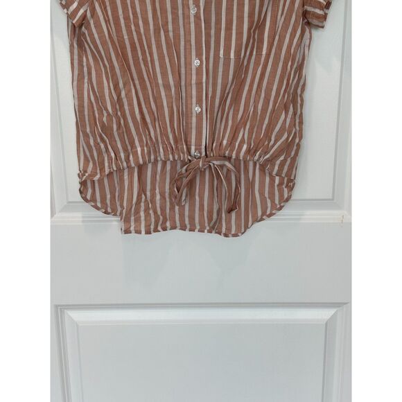 Banana Republic Factory Button Down Tie Waist Salmon Pink & White Stripe Size XS - Picture 3 of 6